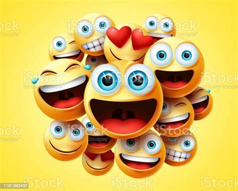 Smileys Emoticons Group Vector Design Smileys Emoticon Cute Faces Group
