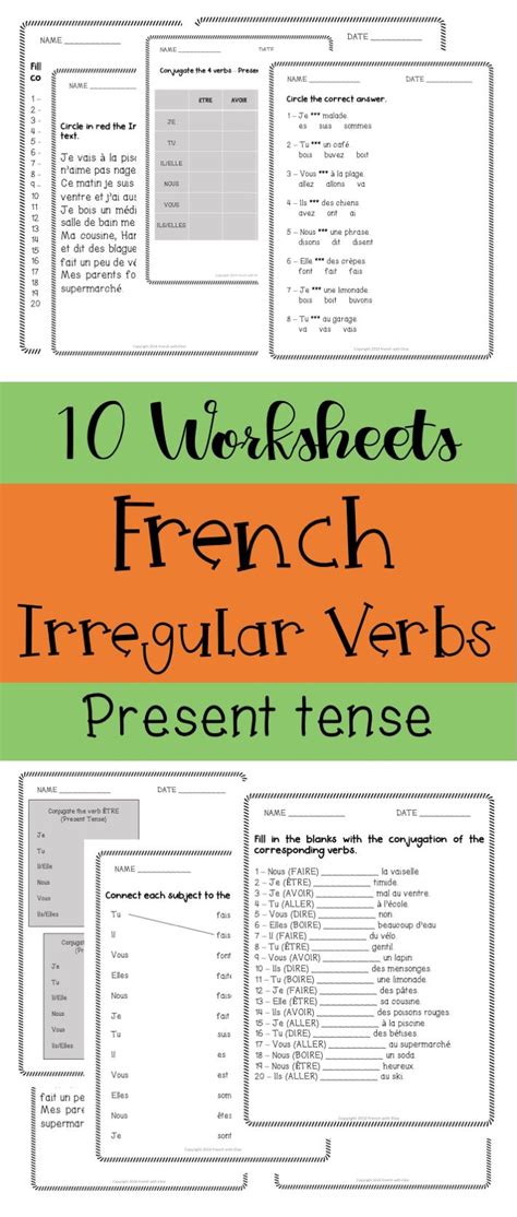 French Irregular Verbs Worksheets Present Tense Irregular Verbs