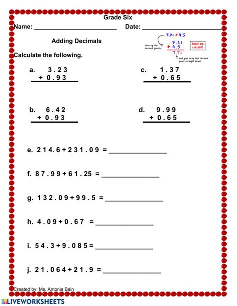 Adding Decimals Worksheet AlphabetWorksheetsFree Com