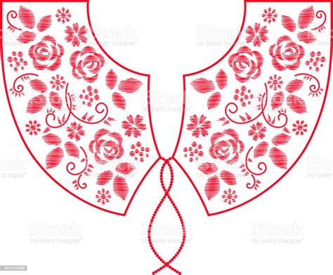Neck Line Embroidery Design With Flowers Vector Stock Illustration