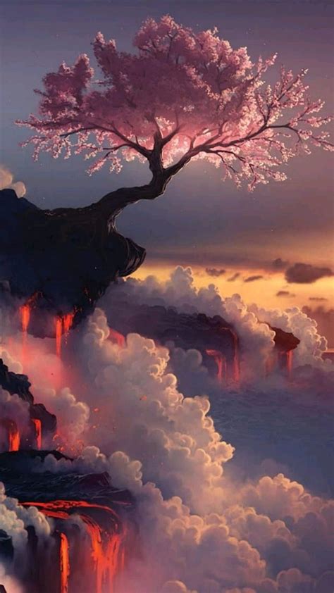 Vulcan Sakura Cherry Blossoms Heaven Tree Japan Lava Hd Phone