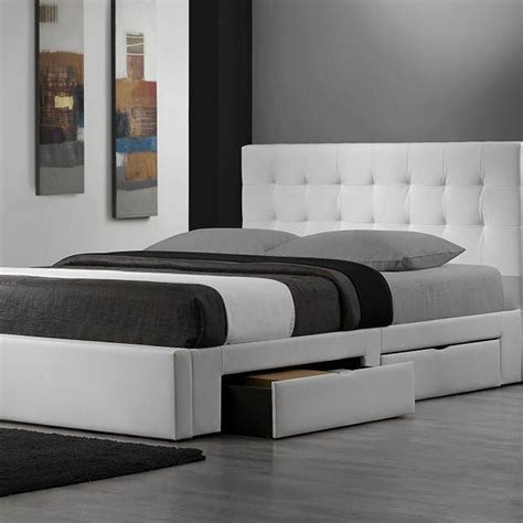 King Modern Storage Platform Bed In White Faux Leather White Leather
