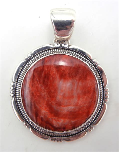 Navajo Rydell Billie Red Spiny Oyster And Sterling Silver Pendant