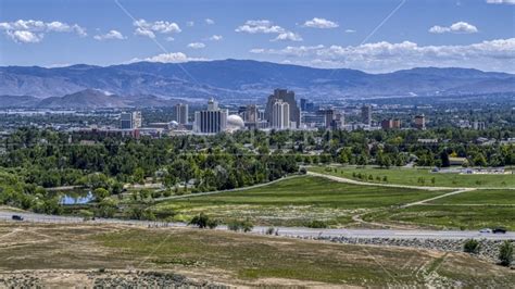 A Wide View Of The Citys Skyline In Reno Nevada Aerial Stock Photo