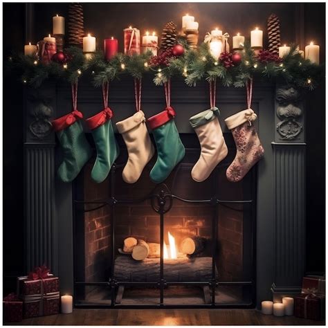 Premium Ai Image A Fireplace With A Christmas Stockings Hanging Over