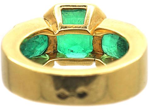 French 18ct Gold Large Three Stone Emerald Ring 558r The Antique