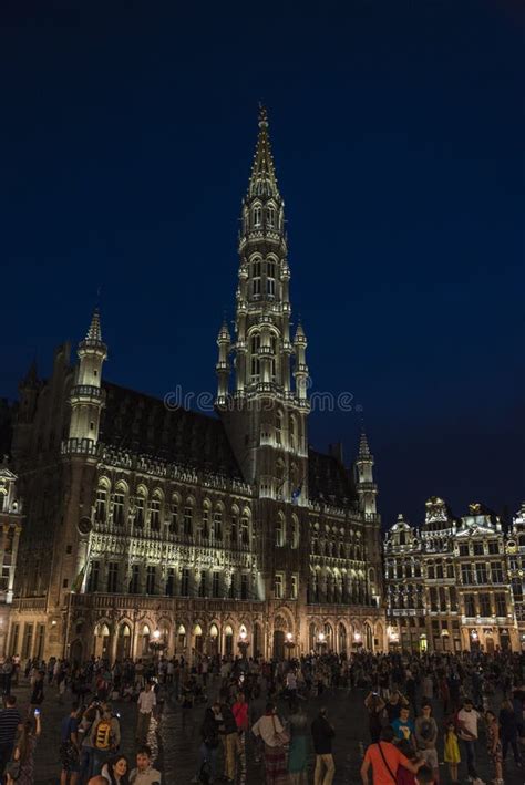 Brussels City Hall At The Grand Place At Night In Brussels Belg