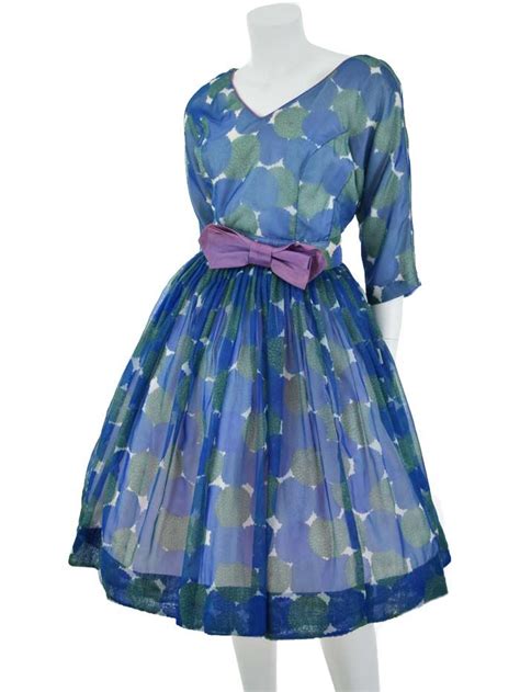 1960s 60s Blue Floral Chiffon Party Dress Blue Velvet Vintage