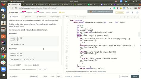 Leetcode Median Of Two Sorted Arrays Solution Explained In Java Youtube