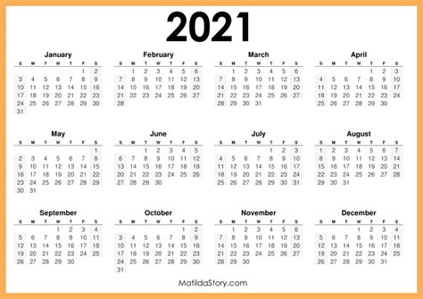 2021 Printable Free Calendar Horizontal Black Sunday Start Hd