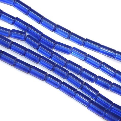 5 Strings Glass Tube Beads 12x8mm Blue