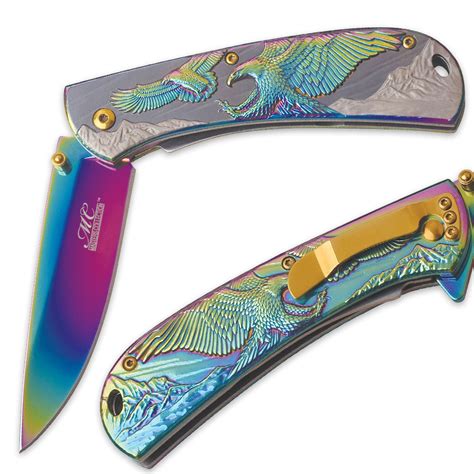 Iridescent Rainbow Mountain Eagle Assisted Opening Pocket