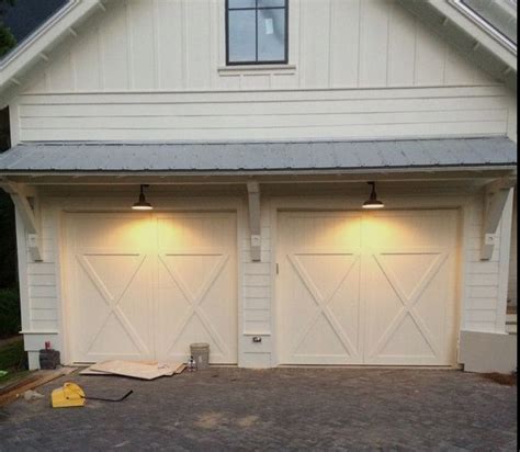 White Detached Modern Farmhouse Garage With Awning Garage Door Design