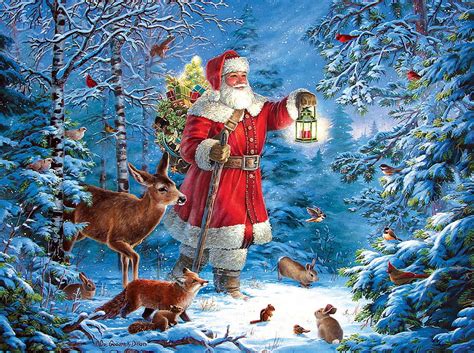 1920x1080px 1080p Free Download Santa Claus Red Forest Art