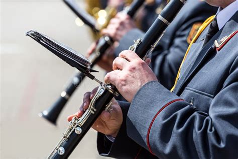 Musicians In The Military Orchestra Playing On Clarinet Stock Image Image Of Play