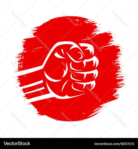 Clenched Fist On Red Brush Stroke Circle Hand Vector Image