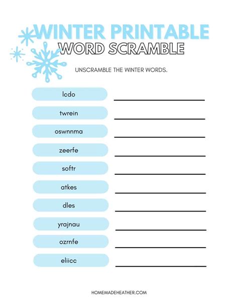 Free Winter Word Scramble Printable Homemade Heather
