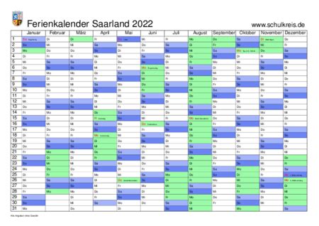 Für den druck in a5 oder a3 wählen sie beim ausdrucken das passende druckformat. Schulferien-Kalender Saarland 2022 mit Feiertagen und ...