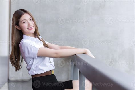 Portrait Of An Adult Thai Student Girl In University Student Uniform Asian Beautiful Girl