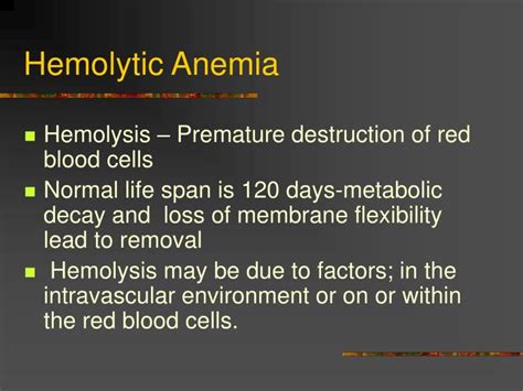 Ppt Hemolytic Anemia Powerpoint Presentation Free Download Id774612