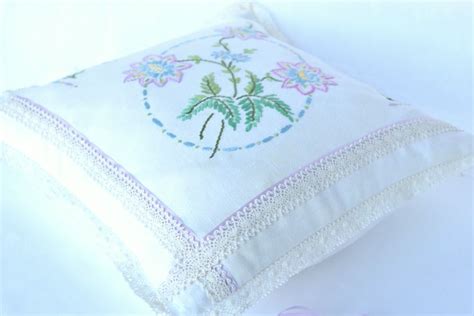 Cushion Made From Vintage Hand Embroidered Tablecloth