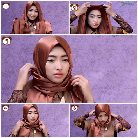 Tutorial Hijab Pashmina Satin Wajah Bulat Satu Trik