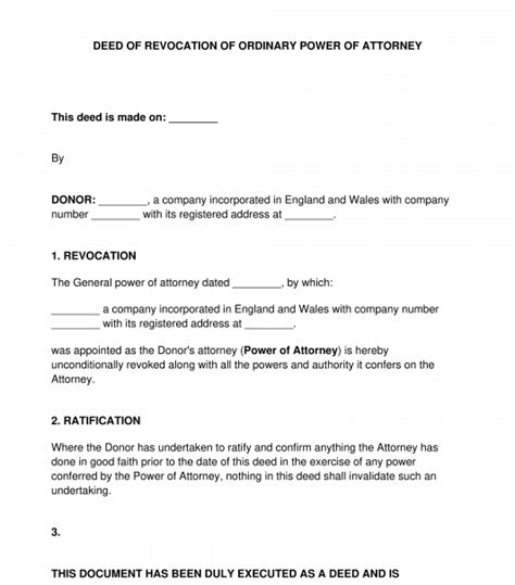 Deed Of Revocation Of Power Of Attorney Template