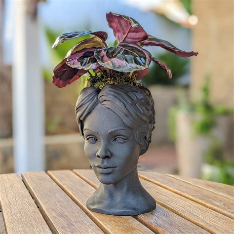 Planter, bust, Art Deco, White, red, unique, garden, house plant, head