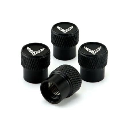 Chevrolet Corvette C Black Laser Engraved Tire Valve Stem Caps Total