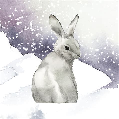Wild Gray Rabbit In A Winter Wonderland Painted By Watercolor Vector
