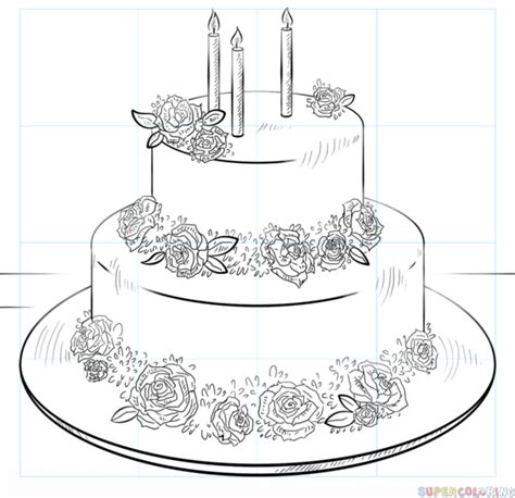 Birthday cake drawing free vector. How to draw a Birthday Cake step by step. Drawing ...