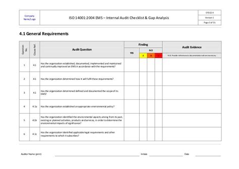 Iso 14001 Ems Internal Audit Checklist Example Ok