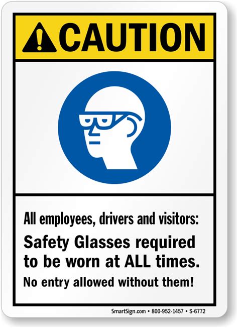 Employees Drivers And Visitors Safety Glasses Required Sign