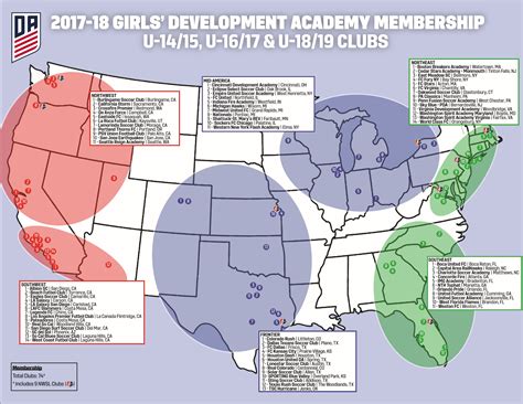 Map Of Girls Development Academy Regional Divisions — Soccer Wire