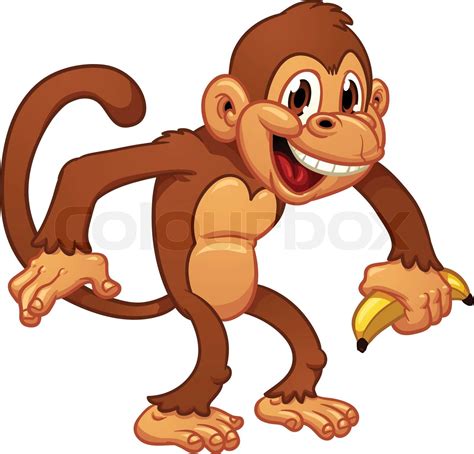 Cute Cartoon Monkey Holding A Banana Stock Vector Colourbox