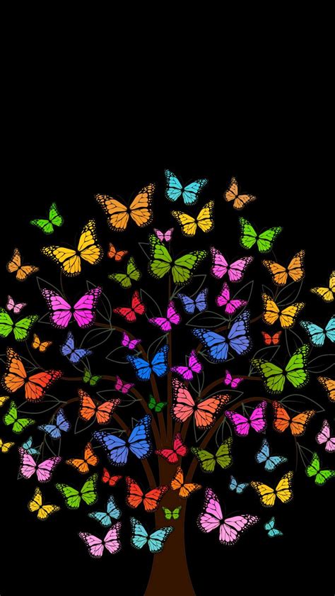 Download Wallpaper 800x1420 Butterfly Tree Patterns Colorful Iphone