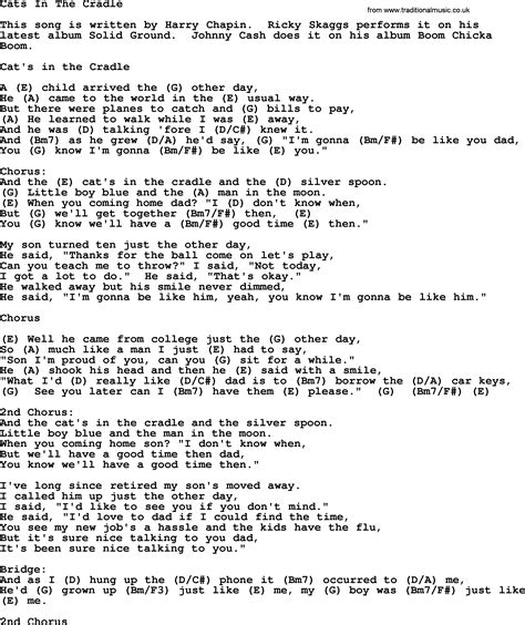 E when you comin' home dad? Cats In The Cradle - Bluegrass lyrics with chords