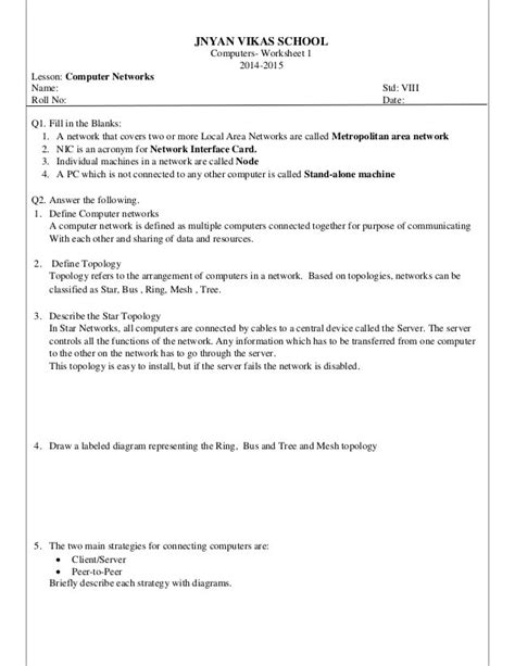 Computer basics worksheet start by reviewing the computer basic overview. Computer Worksheet Class 8 with answers