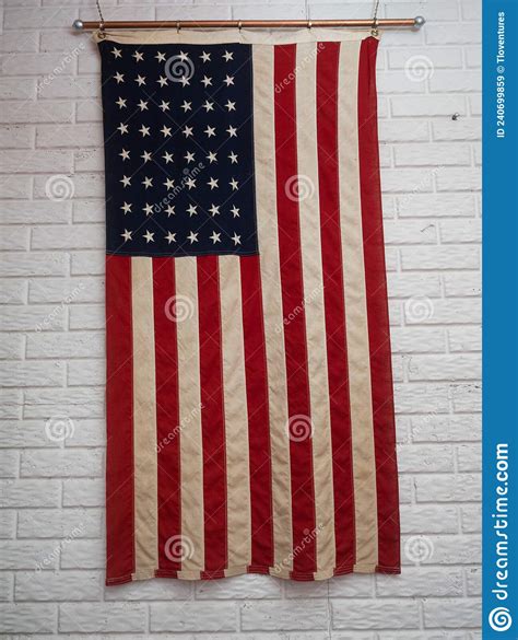 American Flag With 48 Stars Hanging Vertically Stock Image Image Of