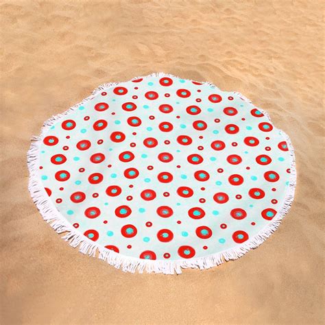 Red And Cyan Circles Pattern Round Beach Towel For Sale By SharaLee Art