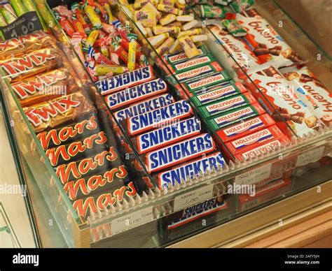 Chocolate Bars On Display In A Shop Including Mars Bars Snickers Bars