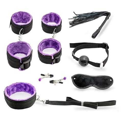 7 Pack Set Sm Tool Bdsm Love Bondage Eye Mask Hand Cuff Restraints Straps Kit Black Purple