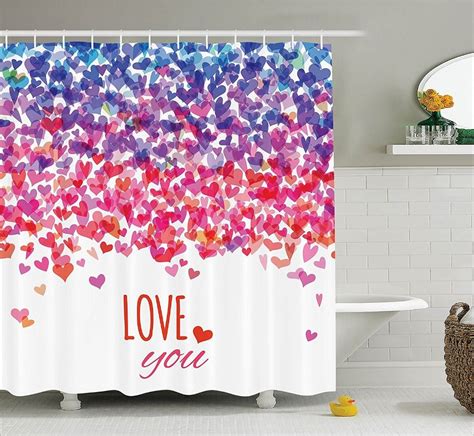 Shower Curtains Hearts Love You Message Romantic Valentines Day Print