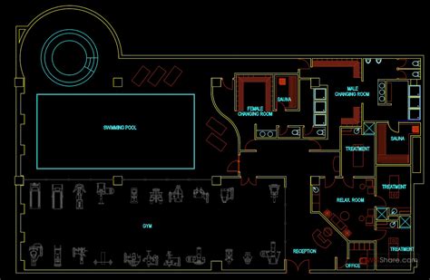 Gym Scheme Layout Plan Free Autocad Drawings