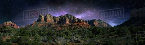 Desert Landscape And Night Sky Sedona Arizona United States Stock
