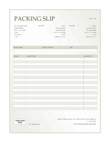 Packing List Formato Word