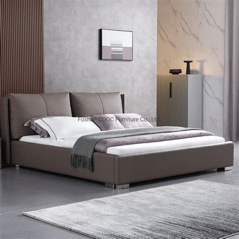 Supply M1066 Modern Bedroom Furniture Super Soft Light Brown Leather