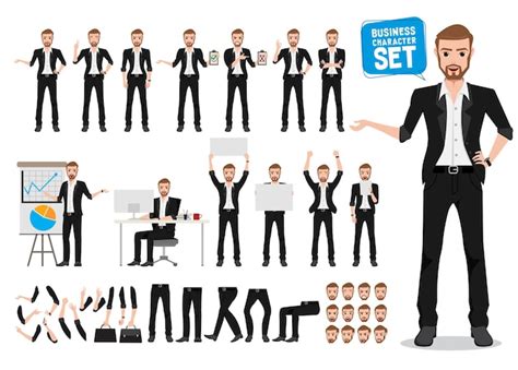 Premium Vector Male Business Vector Character Set Business Man