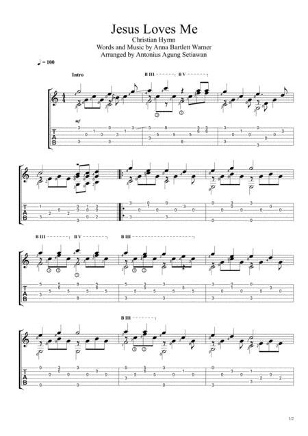 Jesus Loves Me Solo Guitar Tablature By Words And Music By Anna