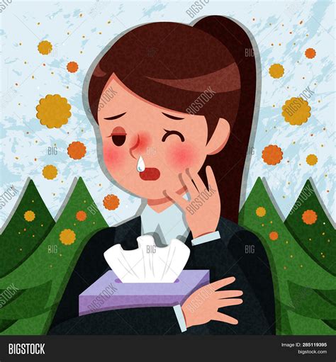 Cartoon Woman Allergy Vector And Photo Free Trial Bigstock
